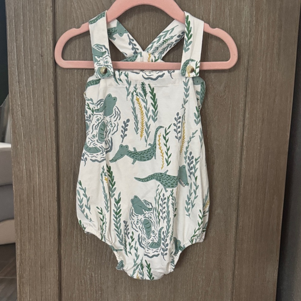 Kate Quinn Green and White Alligator Print Romper